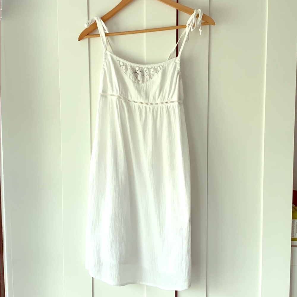 Aritzia. White lace adjustable tie strap dress